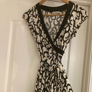 Black and beige faux Wrap Dress